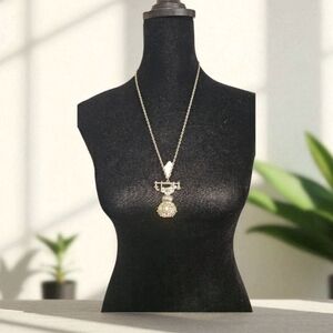 Silver-Tone Retro Telephone Pendant Necklace with Iridescent Stones